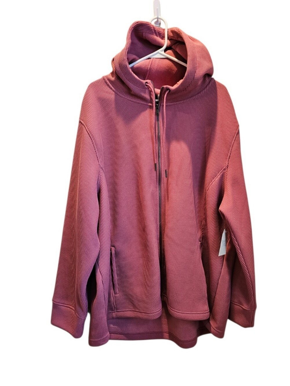 Women's Zip-Up Hi Low Hooded Jacket in Dusty Rose 3x